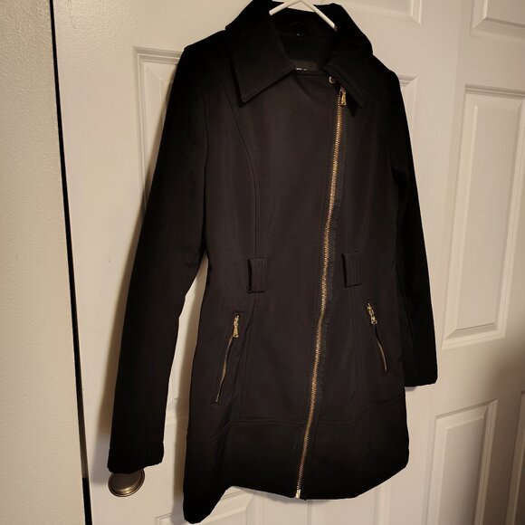 Guess Black Asymmetrical Zip Black MOTO Fitted Jacket Pea Coat Size Small - Picture 6 of 15